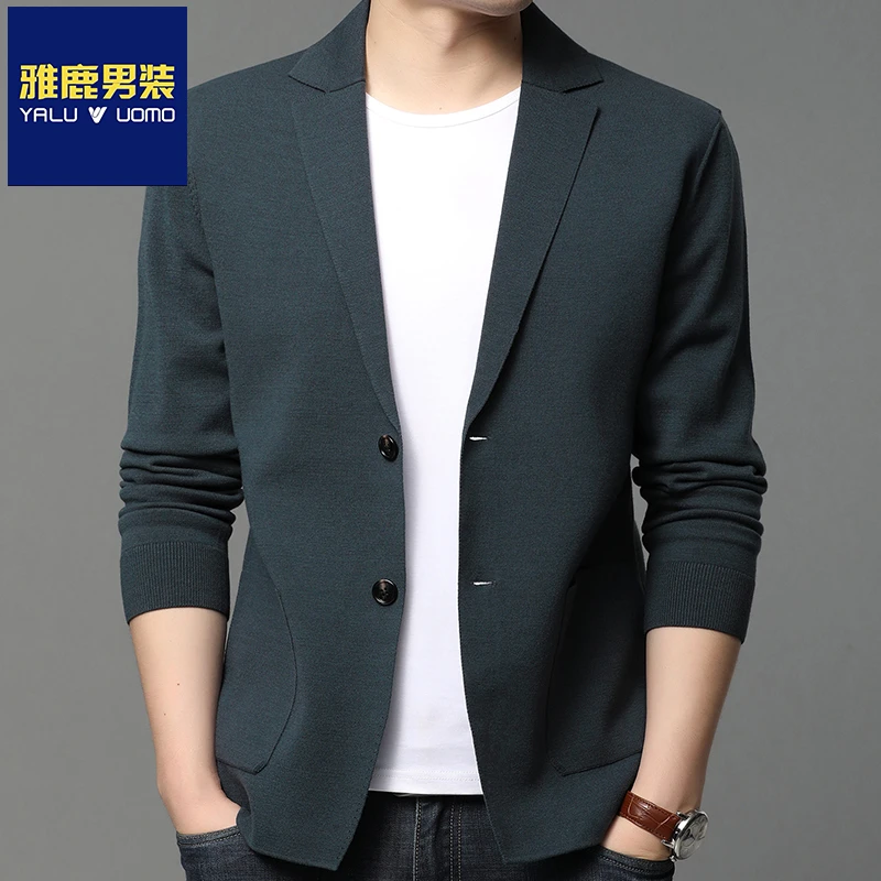 雅鹿男装针织开衫外套男春秋季2024新款春装西服男士外穿毛衣西装