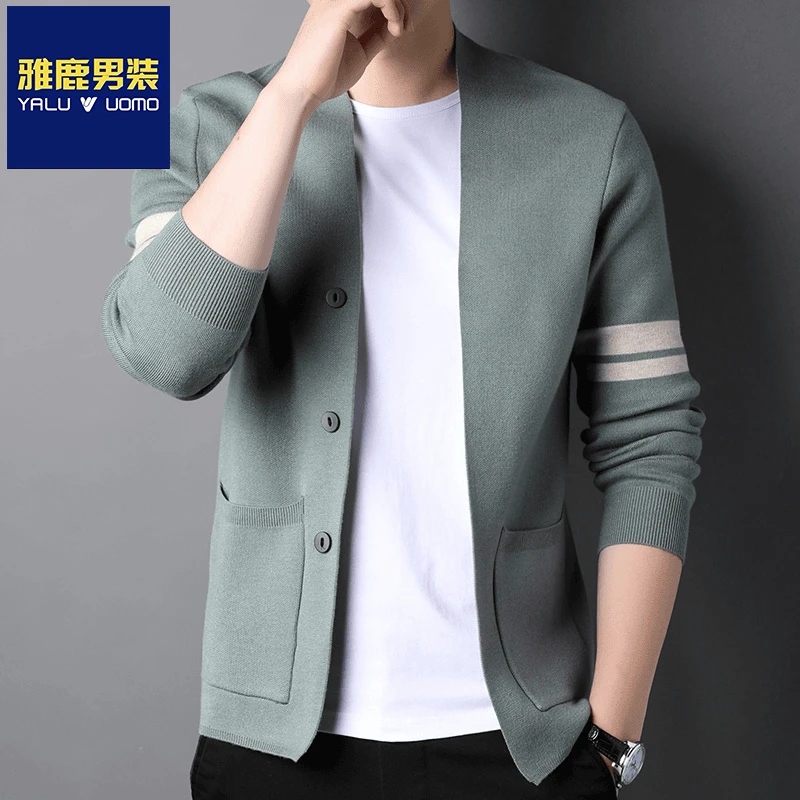 雅鹿男装春秋季新款男士中青年休闲毛衣针织开衫时尚百搭外套上衣
