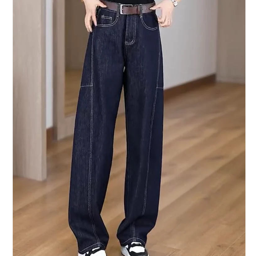 2024秋冬季新款高腰宽松弯刀阔腿直筒牛仔裤女时尚显瘦百搭香蕉裤