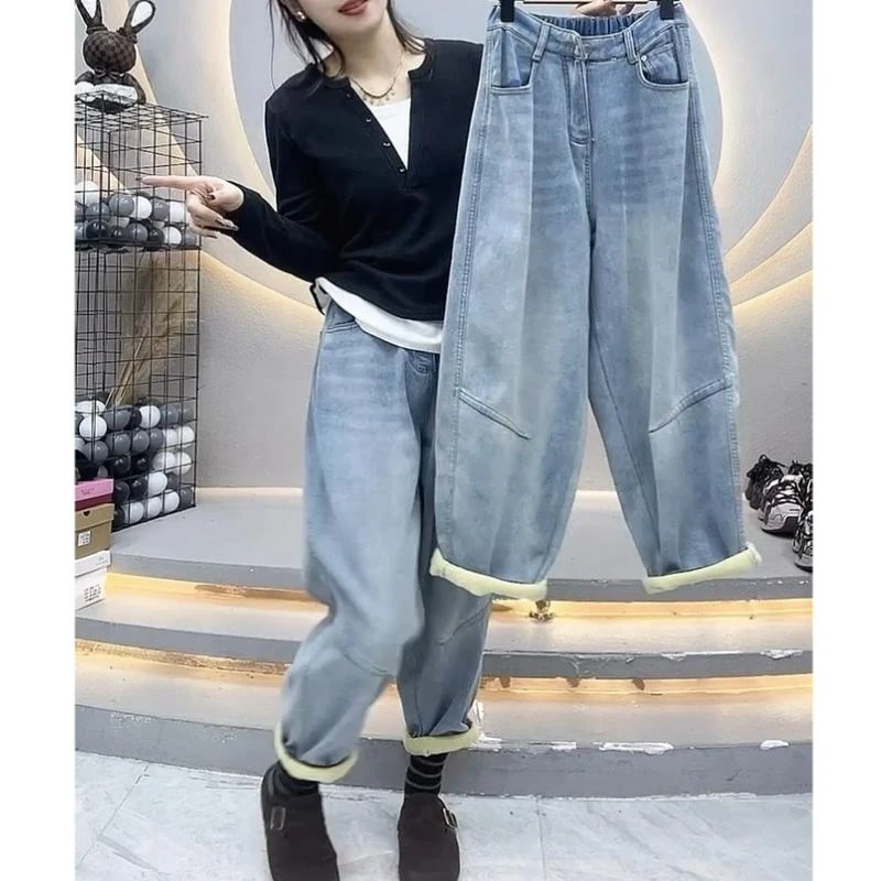 2025春夏新款牛仔裤女高腰显瘦九分裤小个子百搭宽松老爹裤大码