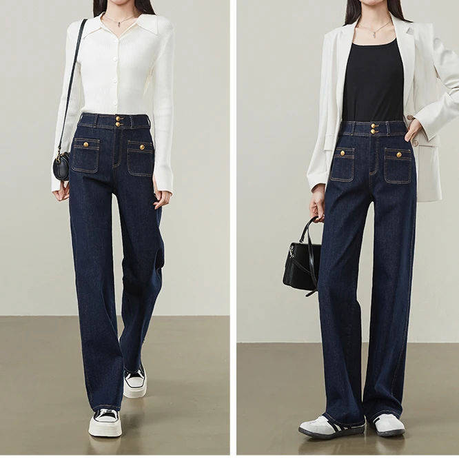 2025春秋季新款时尚不易褪色直筒牛仔裤女牛仔裤女款爆款2025新款