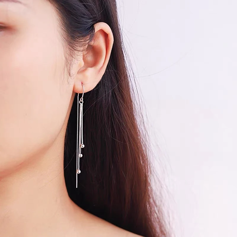 足银银制品 足银耳饰气质网红时尚百搭简约长款超仙甜美韩版纯银8