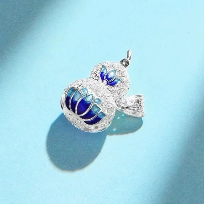 坠链均足银珐琅 足银珐琅彩葫芦项链  毛衣链烧蓝精致时尚纯银999