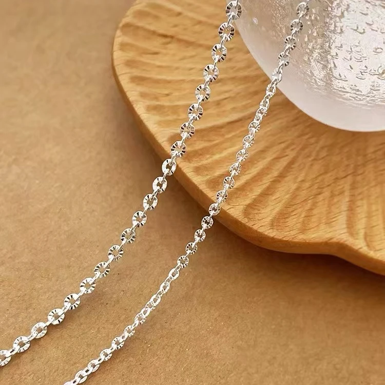 链子足银 足银太阳花项链手工时尚百搭简约素链长链闪亮素款