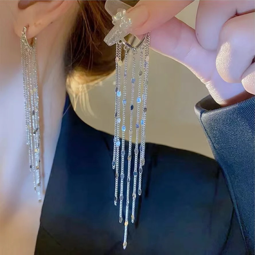 足银耳饰 足银耳饰-气质网红轻奢百搭小众长款个性超仙设计感素款