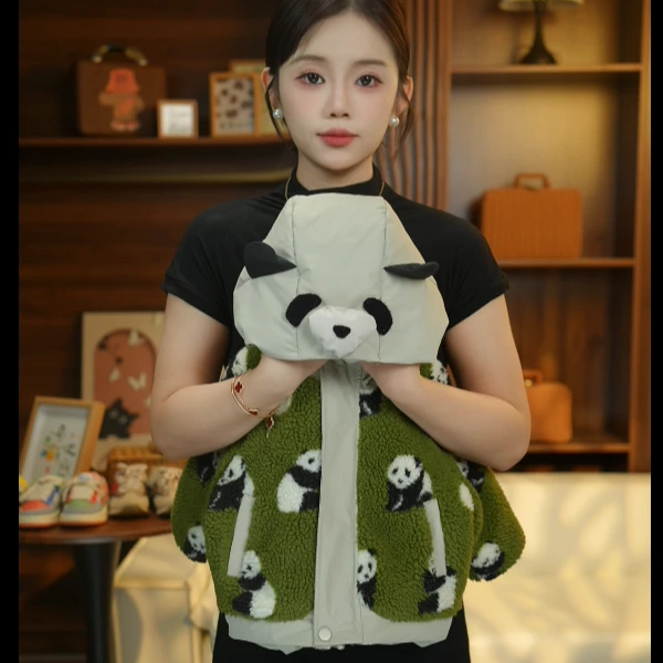 2024冬款新品熊猫毛毛衣棉服加棉加厚外套可爱休闲韩系风xjz0026