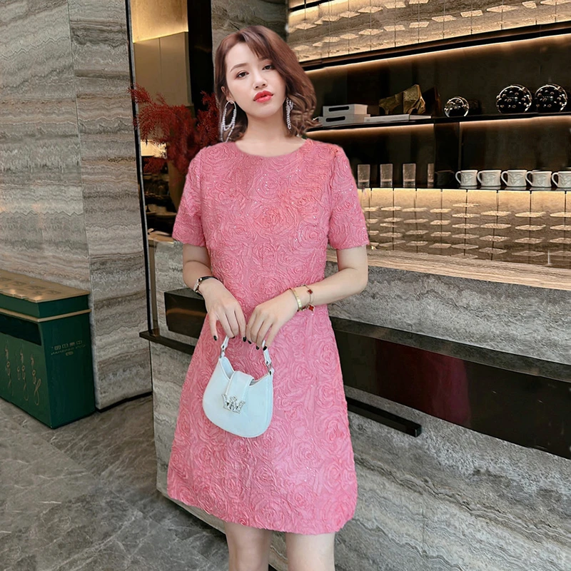 清仓！大码女装夏季高贵显档次修身显瘦重工绣花亮片连衣裙220斤