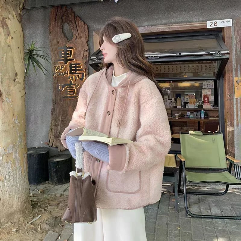 秋冬装新款扎染韩系皮毛一体大衣宽松气质外套812款