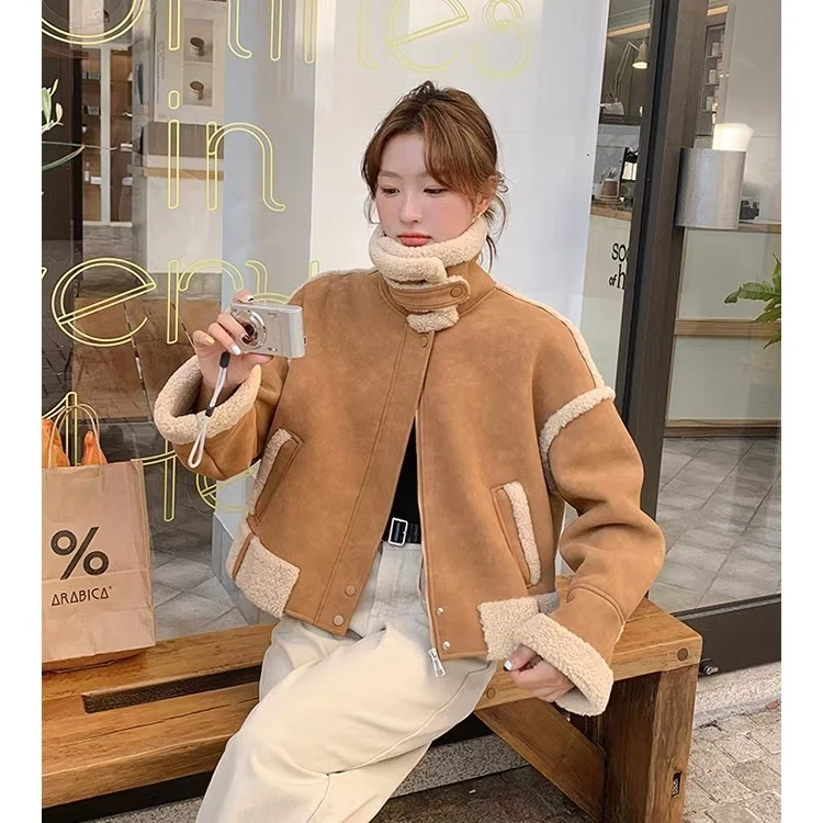 秋冬新款韩系皮毛一体大衣宽松气质外套912款