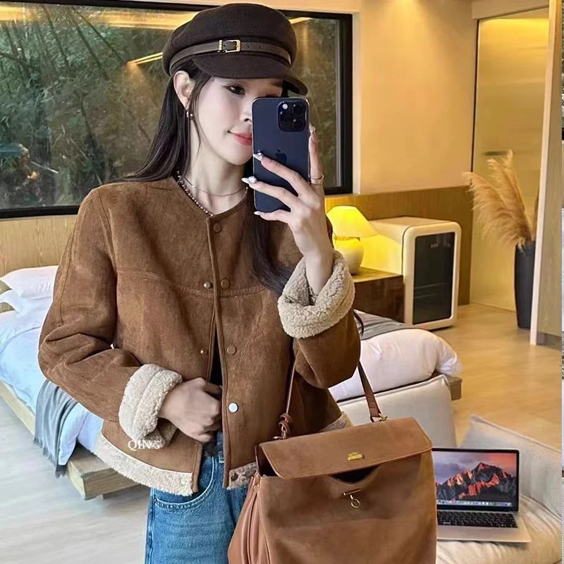 秋冬新款韩系皮毛一体大衣宽松气质外套918款