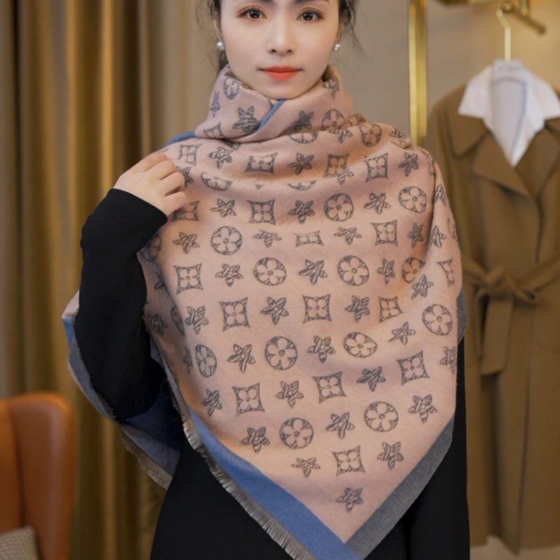 老钱印花2024新款双面围巾秋冬加厚保暖围脖气质时尚办公室披肩
