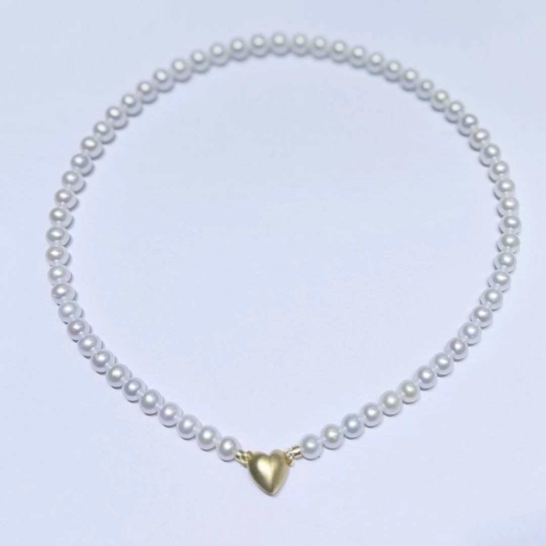 【美媛珠宝】6-7mm淡水珍珠强光S925银爱心磁吸扣全珠简约百搭日常
