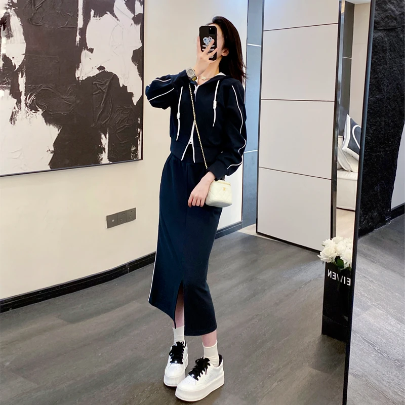 秋装搭配一整套时尚休闲套装裙气质韩版高级感运动卫衣裙子两件套
