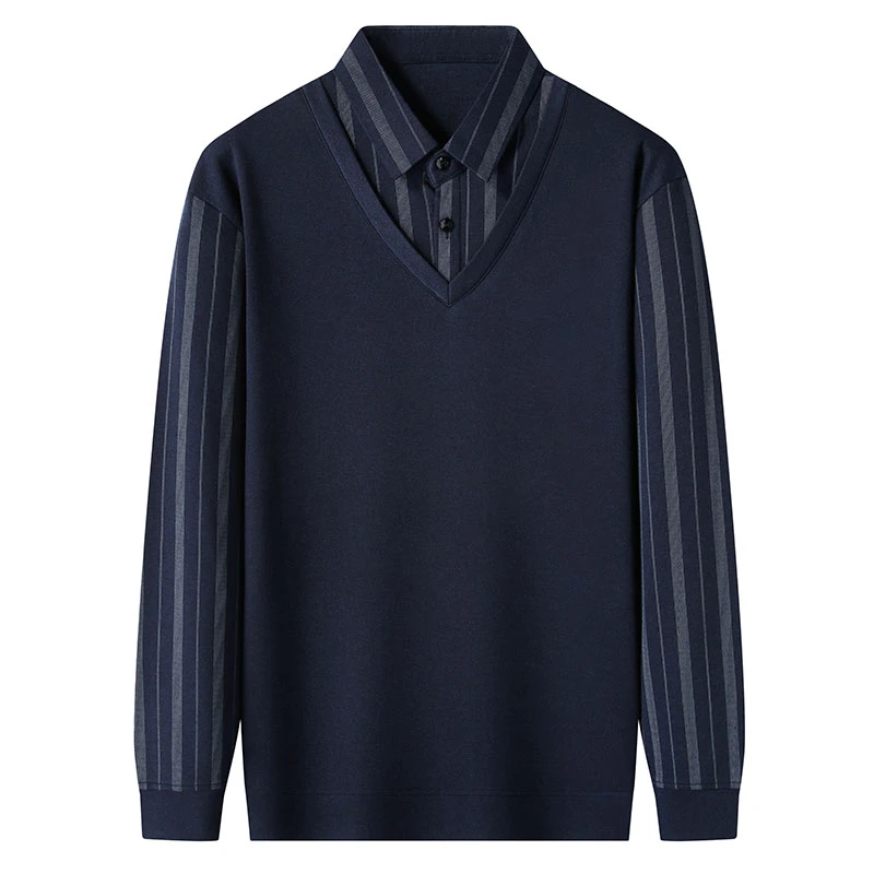 【工厂直销】中老年长袖T恤男爸爸秋冬装长袖针织衫加绒加厚假两件