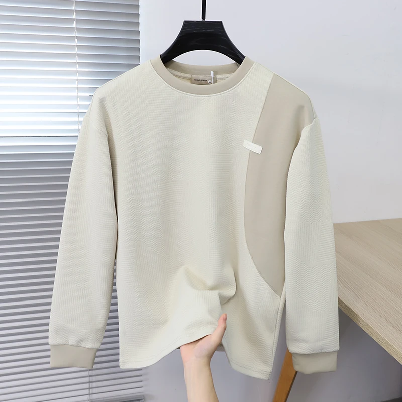 长袖T恤男2024春秋新款时尚潮流百搭宽松打底衫高级垂感圆领外穿t