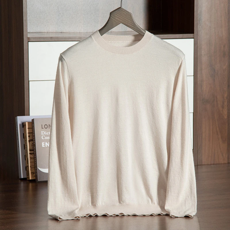 24年春秋男士16针68/3股精纺100%纯山羊绒衫薄款圆领休闲商务绒衫