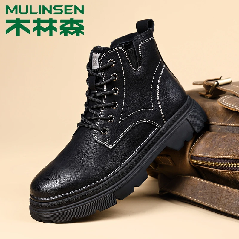 木林森2025新款男士时尚休闲马丁靴百搭潮流厚底英伦马丁靴
