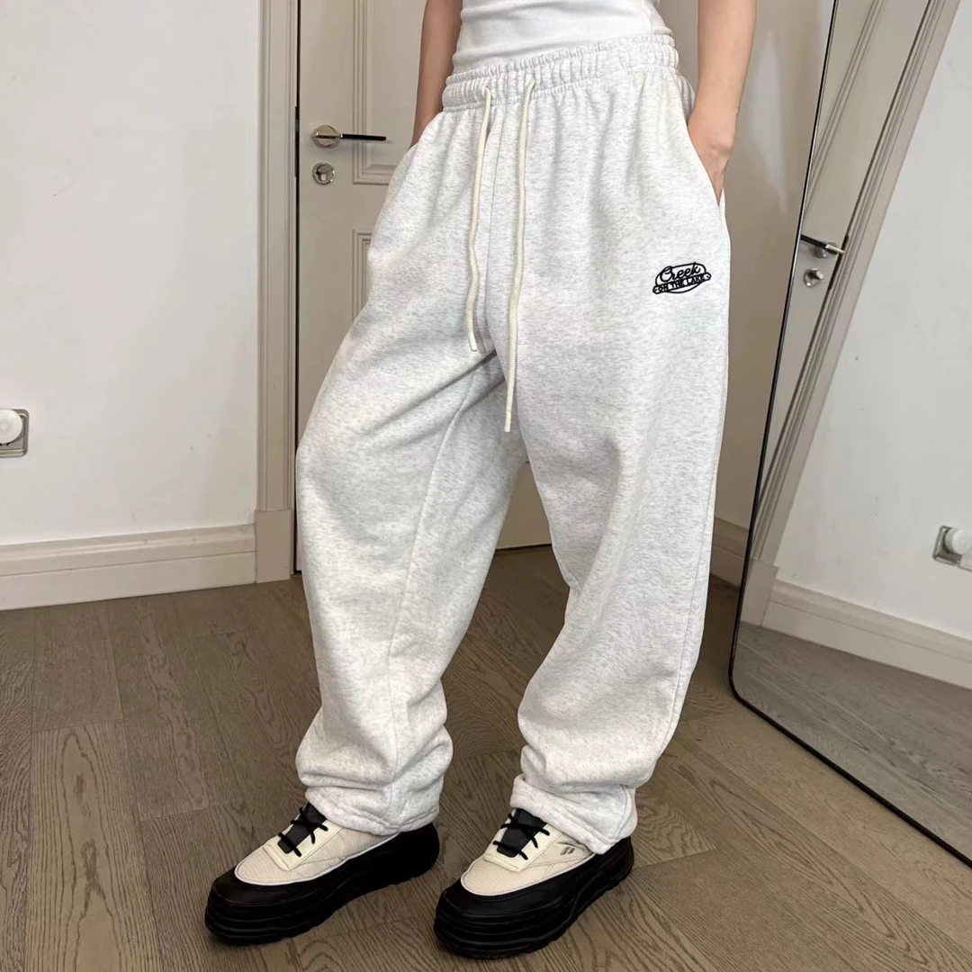 男女款欧美街拍拼色百搭休闲裤秋季ins抽绳纯色运动裤2310