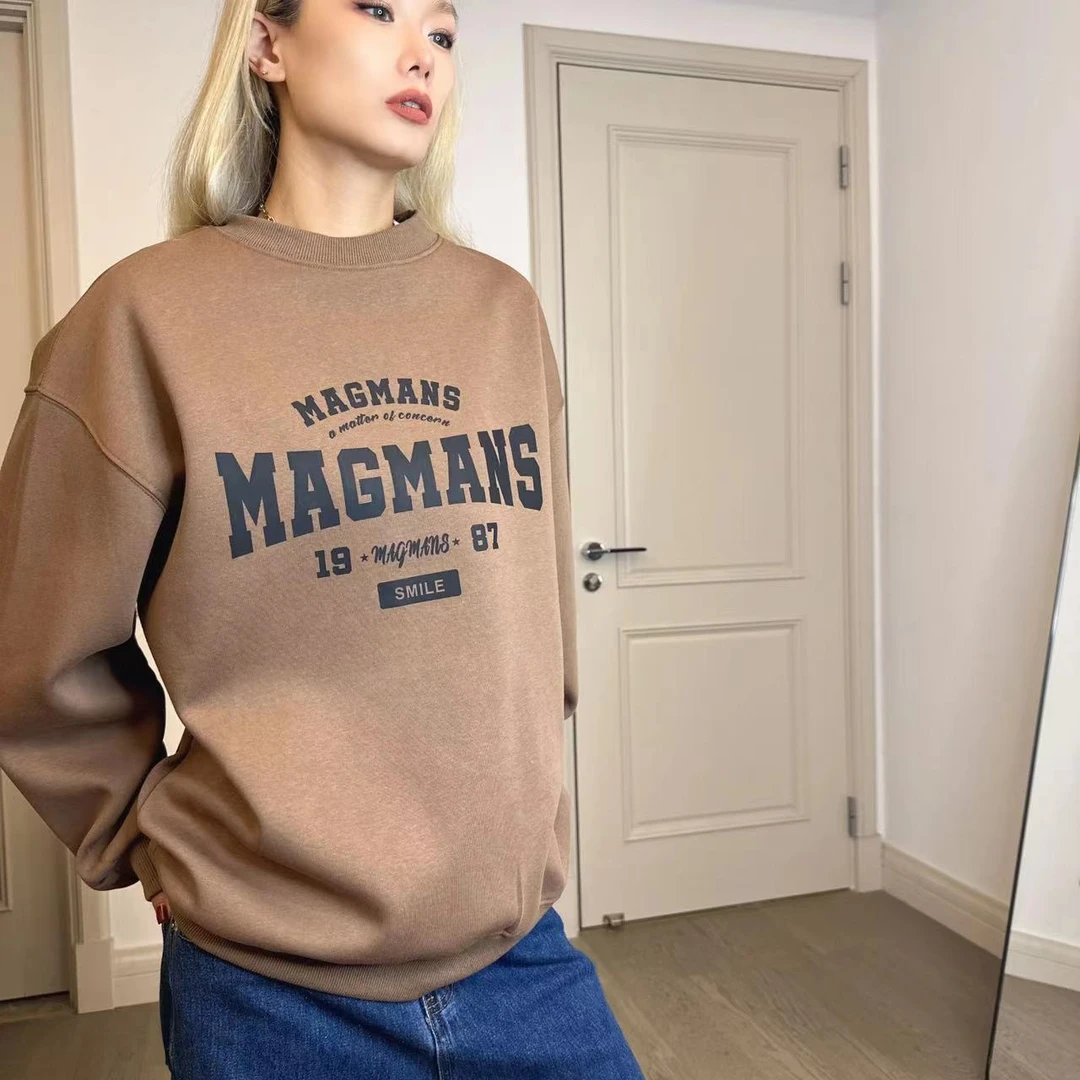 男女同款欧美街拍初秋圆领落肩基础英文印花百搭宽松卫衣W820