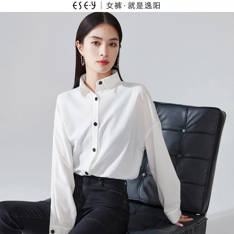 【逸阳断码清仓】白色撞色纽扣衬衫女宽松休闲亚麻老风内搭  3-36