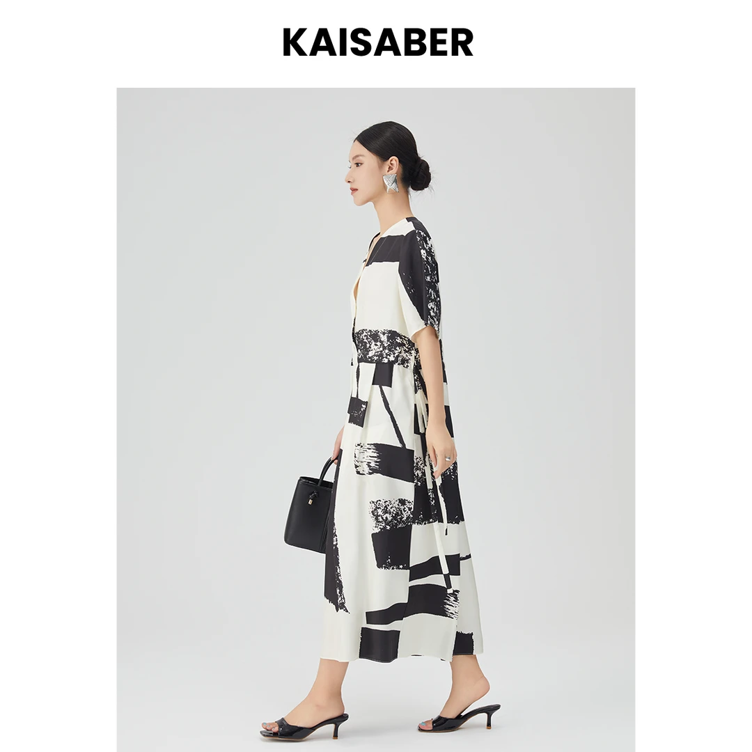 【6A桑蚕丝】宽松轻奢杭州真丝双绉收腰显瘦时尚印花连衣裙子8178