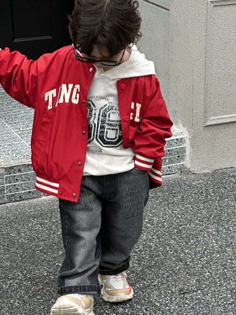 in 爱：mp儿童棒球服外套韩版男女童洋气字母飞行服外套6155