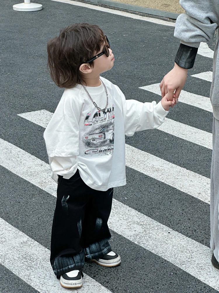 in 爱：mp新款儿童卫衣韩版男童女童假两件印花长袖卫衣6104