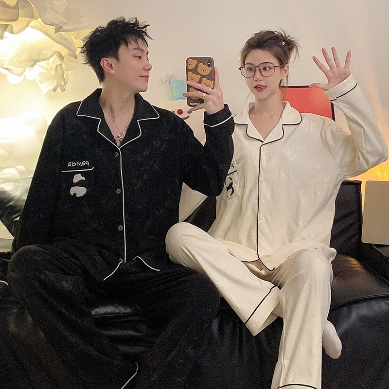 字母熊猫情侣睡衣女秋冬季德绒长袖轻奢高级感男士家居服保暖套装