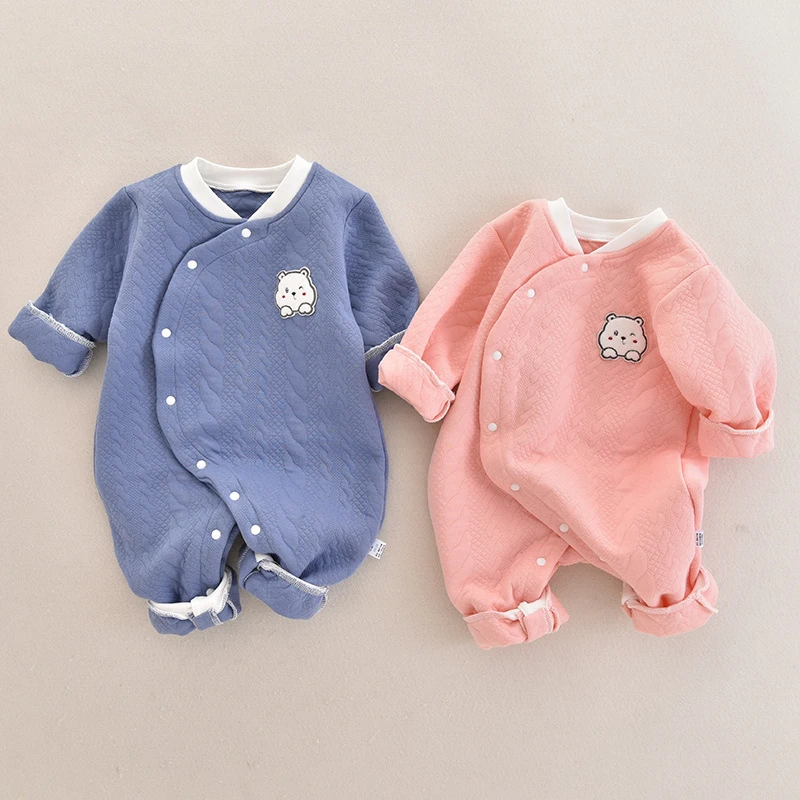 婴儿衣服春秋夹棉连体衣新生儿三层保暖哈衣爬服宝宝秋装长袖睡衣