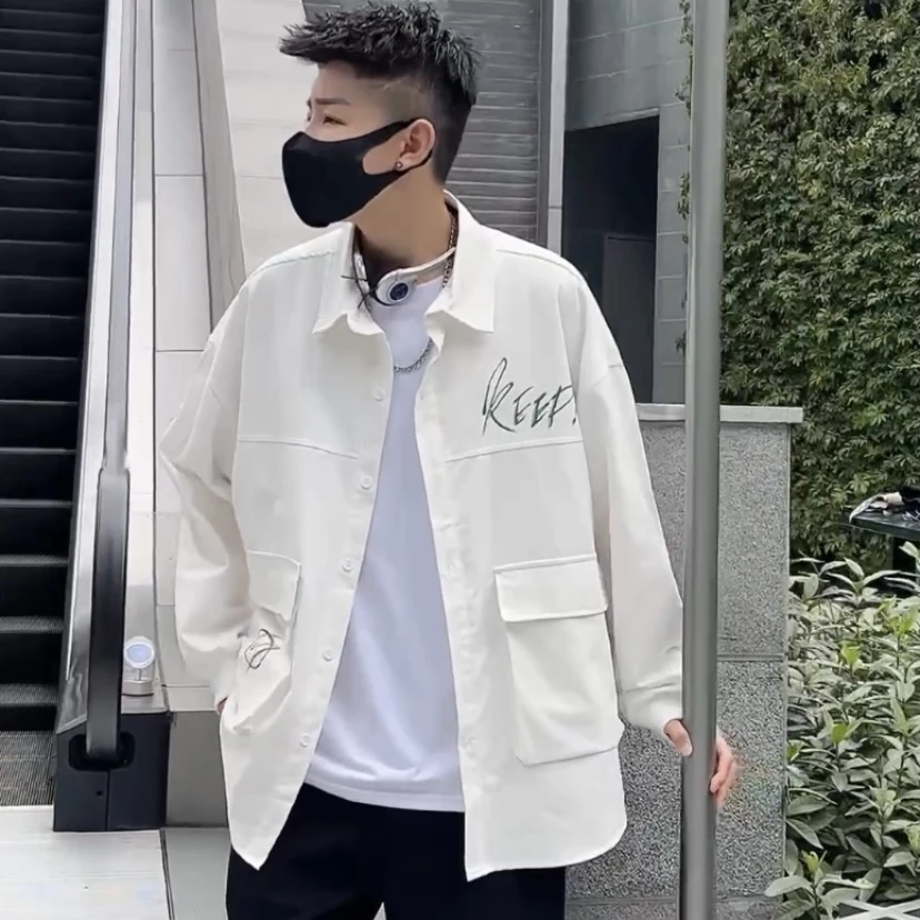 外套薄款时尚翻领潮牌宽松帅气潮流百搭夹克痞帅春秋穿搭8802