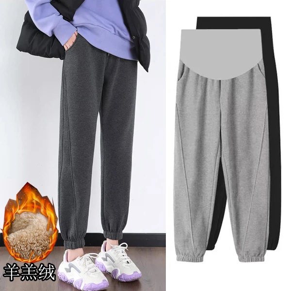 孕妇裤子秋冬外穿束脚裤羊羔绒运动裤宽松加绒加厚孕妇休闲裤冬款