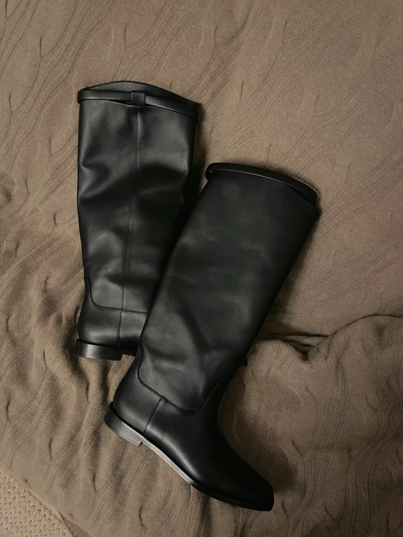 【阿黛】小牛皮一脚蹬长筒靴