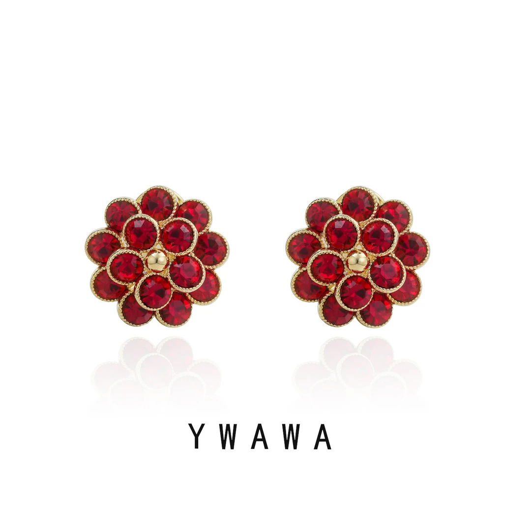 Yingshanglun/英尚伦 铜合金耳饰 YWW0432太阳花耳钉镶嵌气质