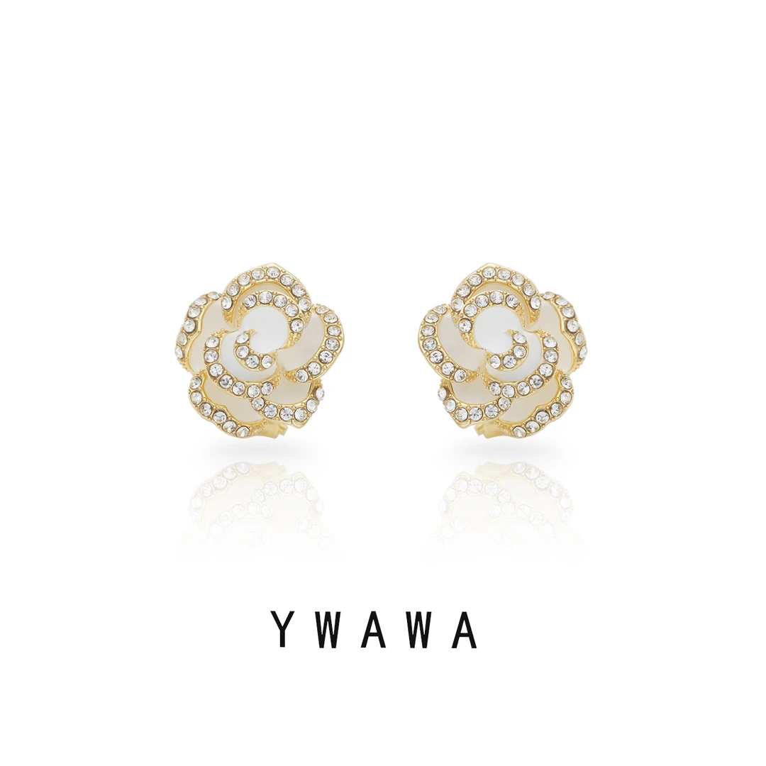 铜合金耳饰 铜合金耳饰气质含苞欲放小众白色耳钉轻奢小香风百搭