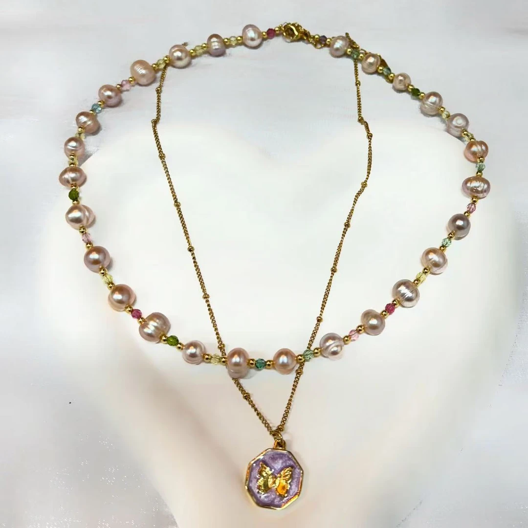 合金项链 YM珠珠蝴蝶牌项链轻奢时尚百搭小众欧美小众个性精致