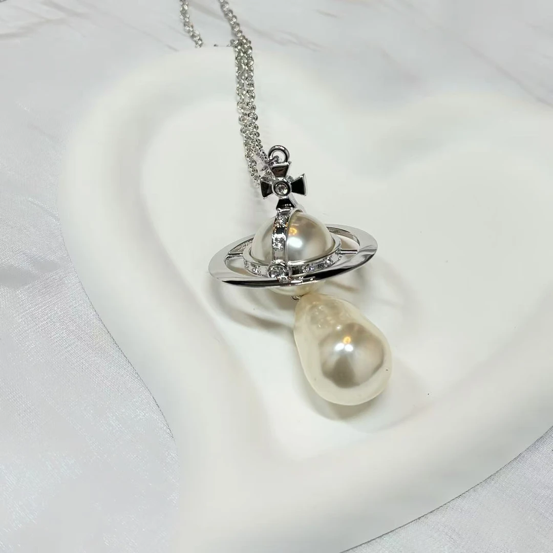 合金项链 YM小西超大水滴项链气质白色时尚百搭复古法式女士可爱