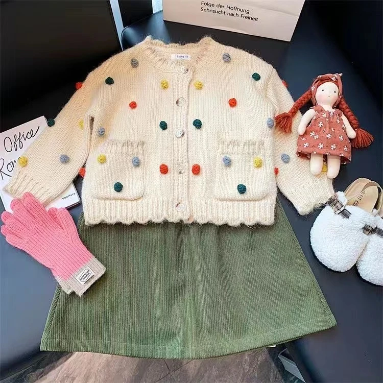 女童毛衣2024年春秋新款童趣可爱女宝宝针织开衫毛衣洋气时髦韩版