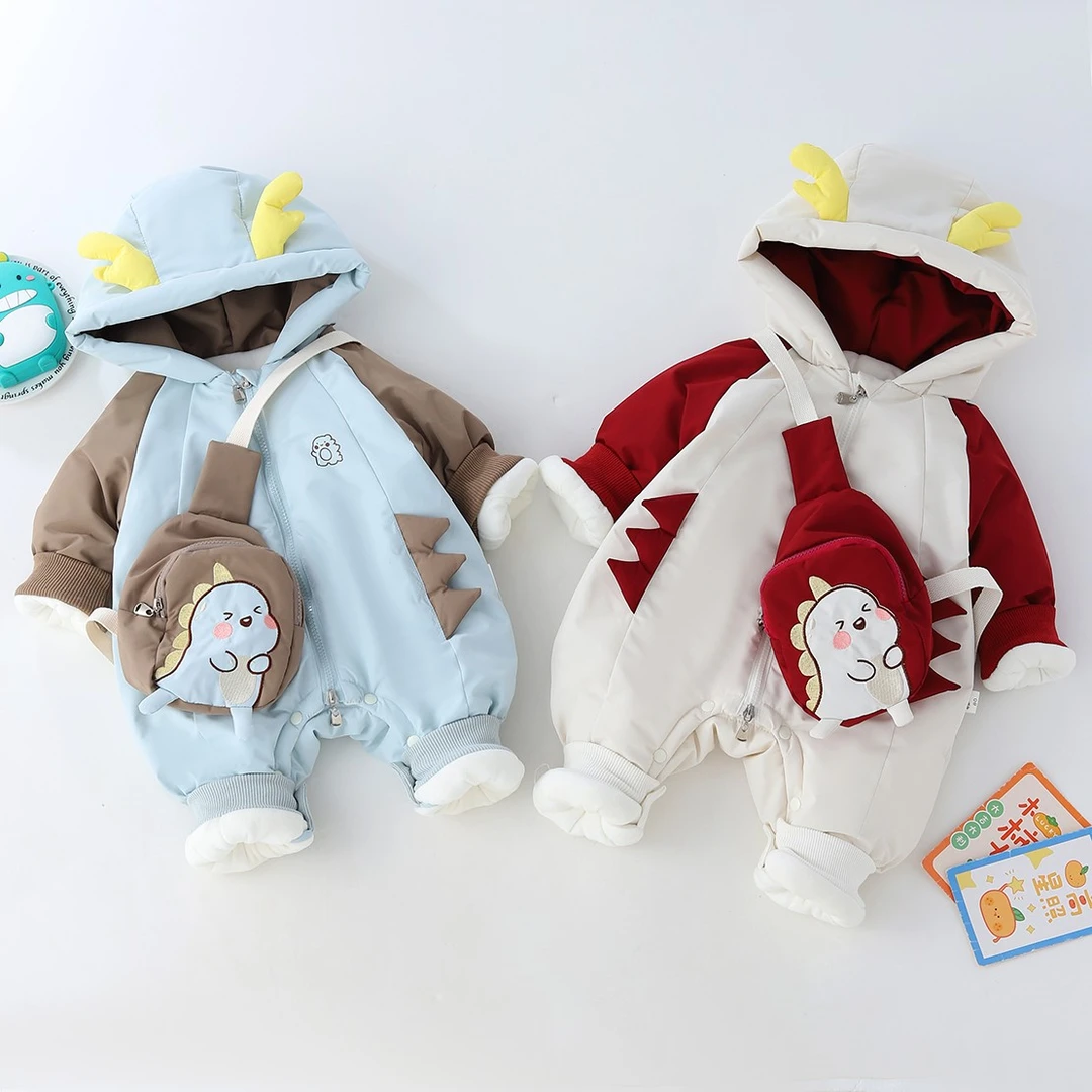 婴幼儿秋冬爬爬服外出服时尚可爱萌萌小青龙外出服三防