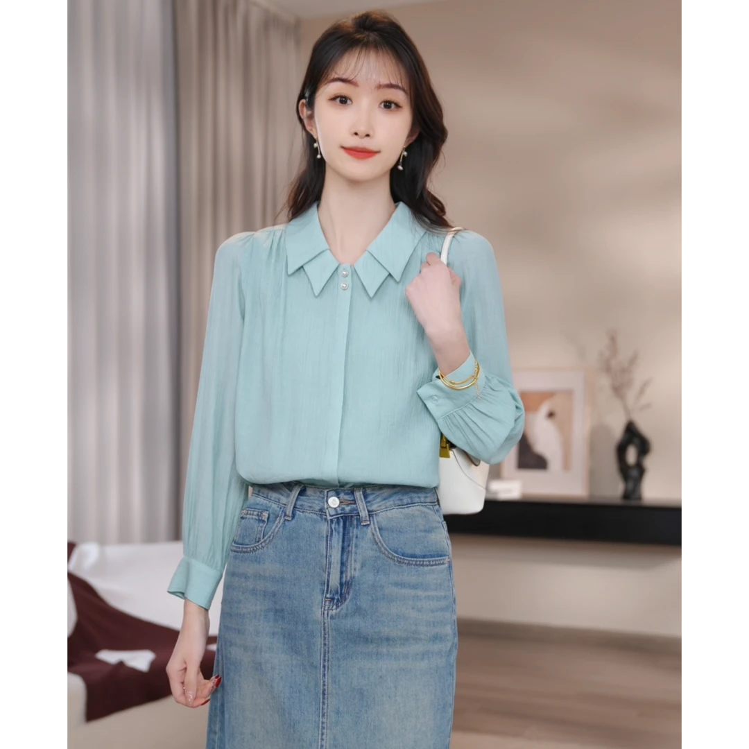 【青梅穿搭】衬衫女气质2024年春秋轻奢双层领百搭通勤时尚宽松衬衣