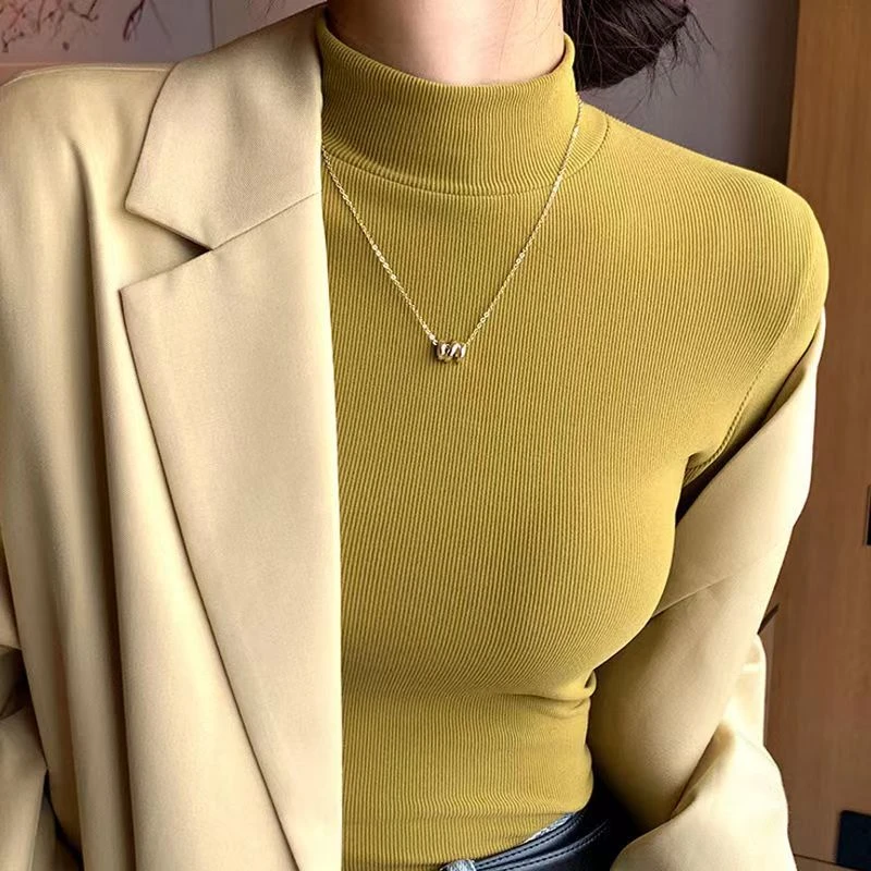 2023新款加厚显瘦半高领打底衫女内搭秋冬季洋气黑色中领长袖上衣