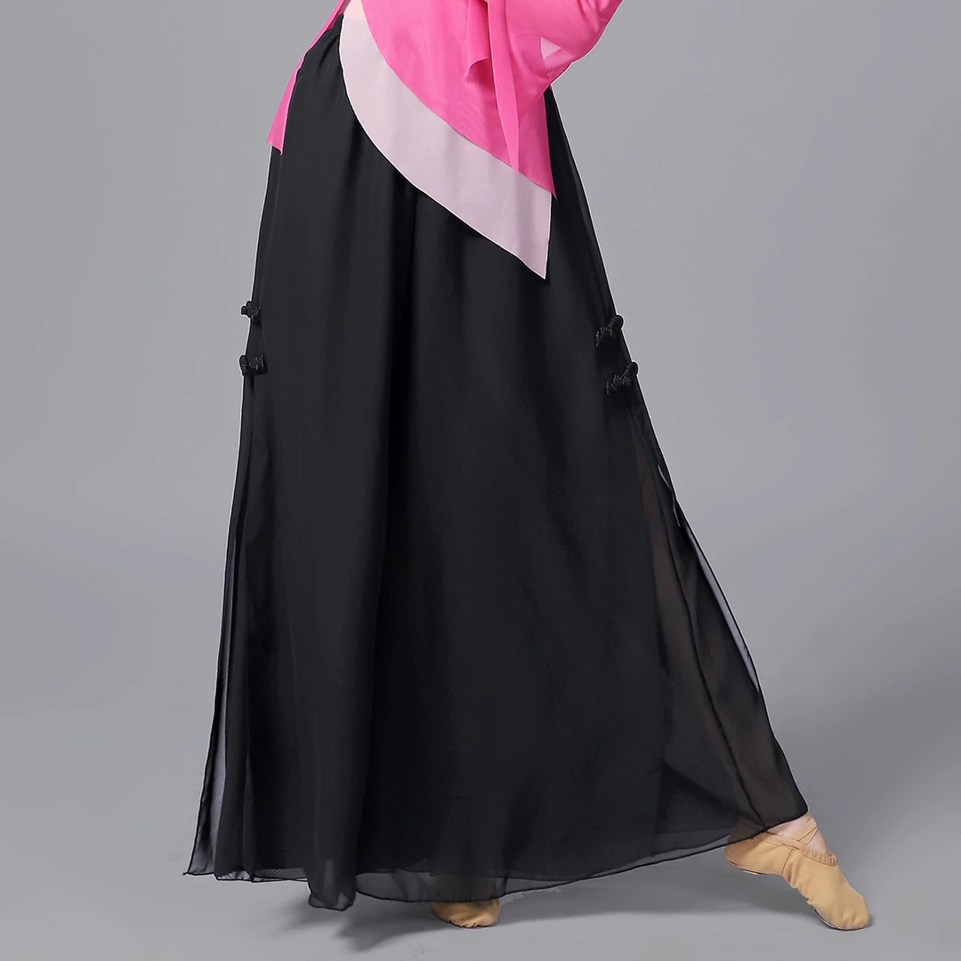 古典舞裙裤双层盘扣雪纺阔腿裤中国风飘逸宽松显瘦大摆裙仙女气质