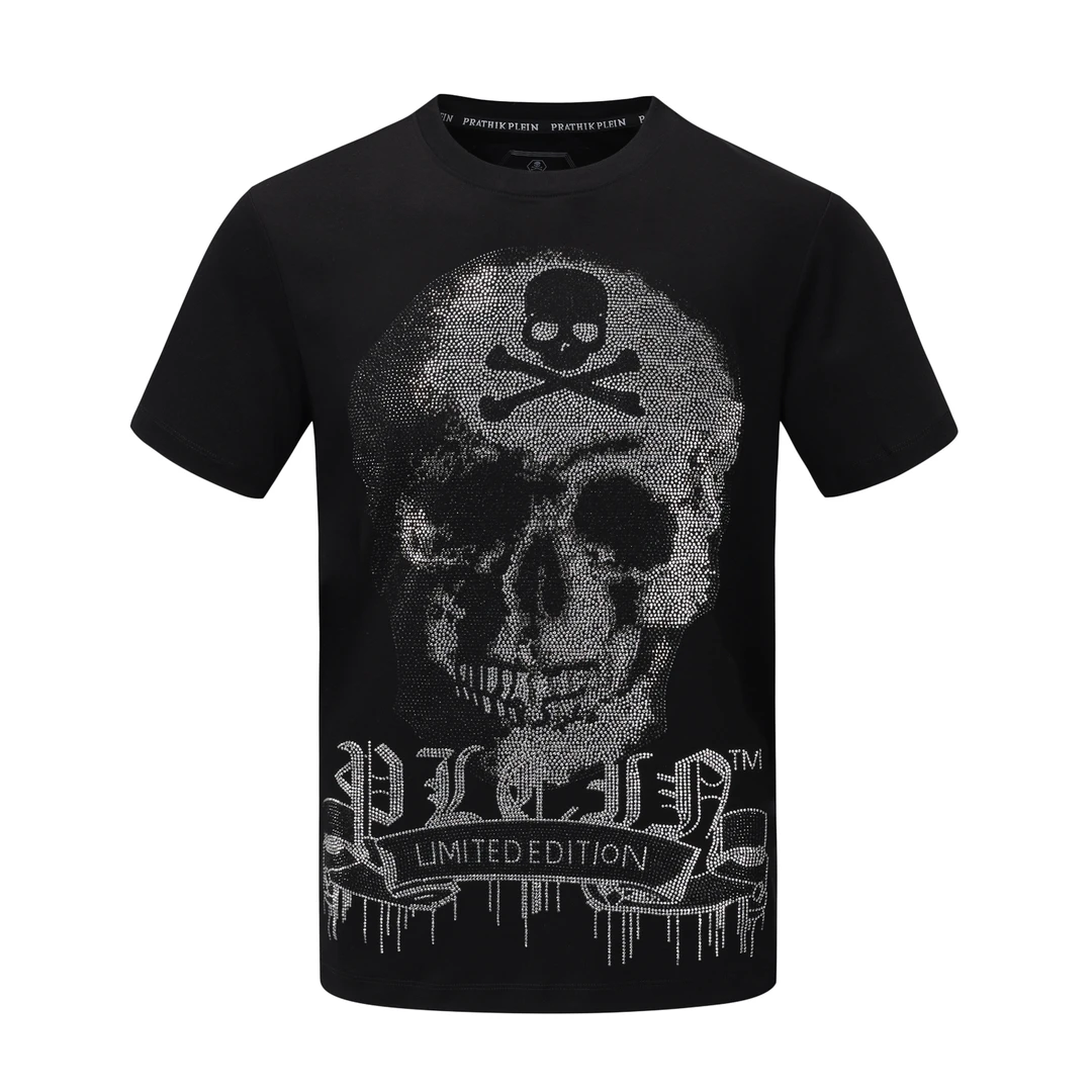 PRATHIKPLEIN男士短袖t恤夏季2024新款烫钻轻奢男士百搭高级男装