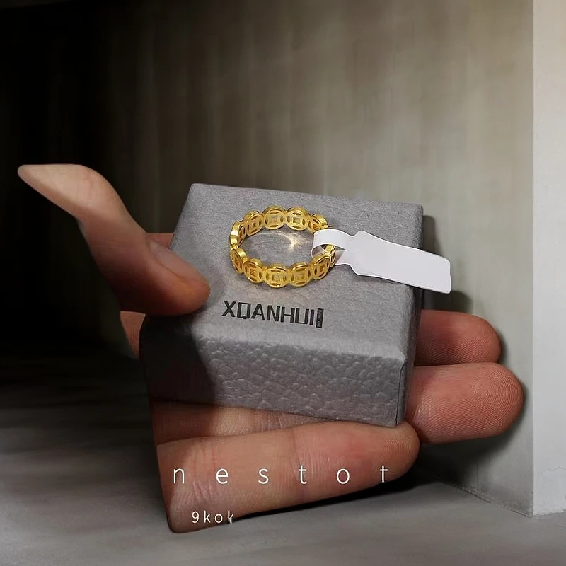 CK 钛钢戒指 欧美18k钛钢铜钱戒指素圈不掉色小众情侣气质轻奢ins