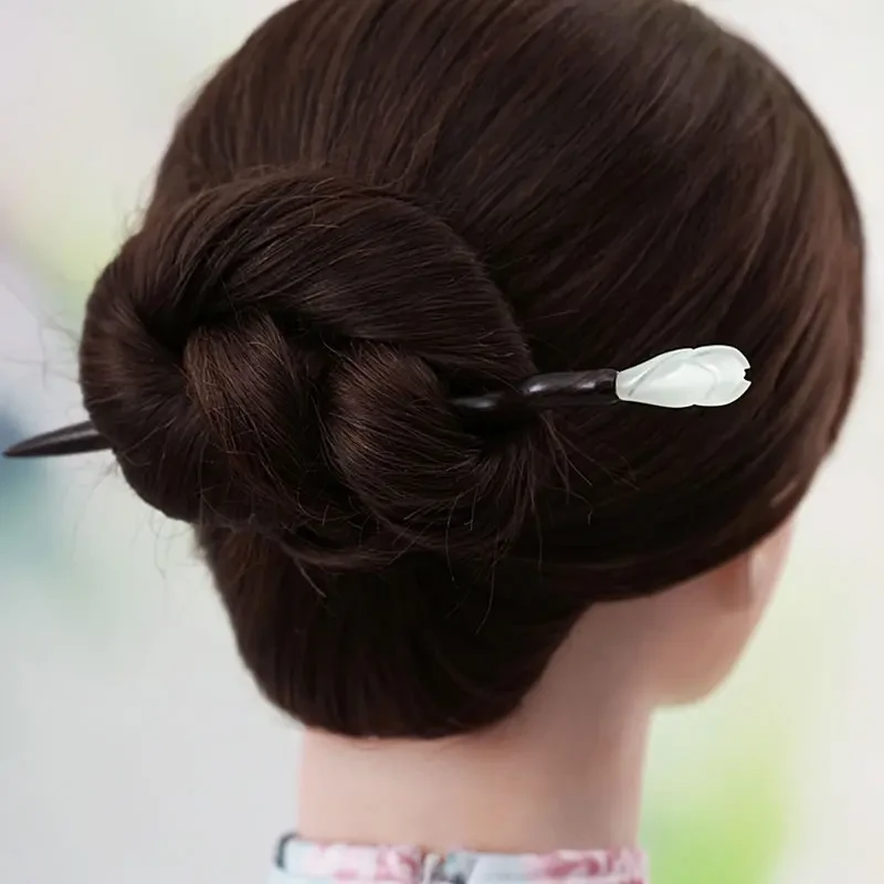 CK 玉兰花发簪高级感古典简约日常丸子头复古盘发簪子冬手工百搭