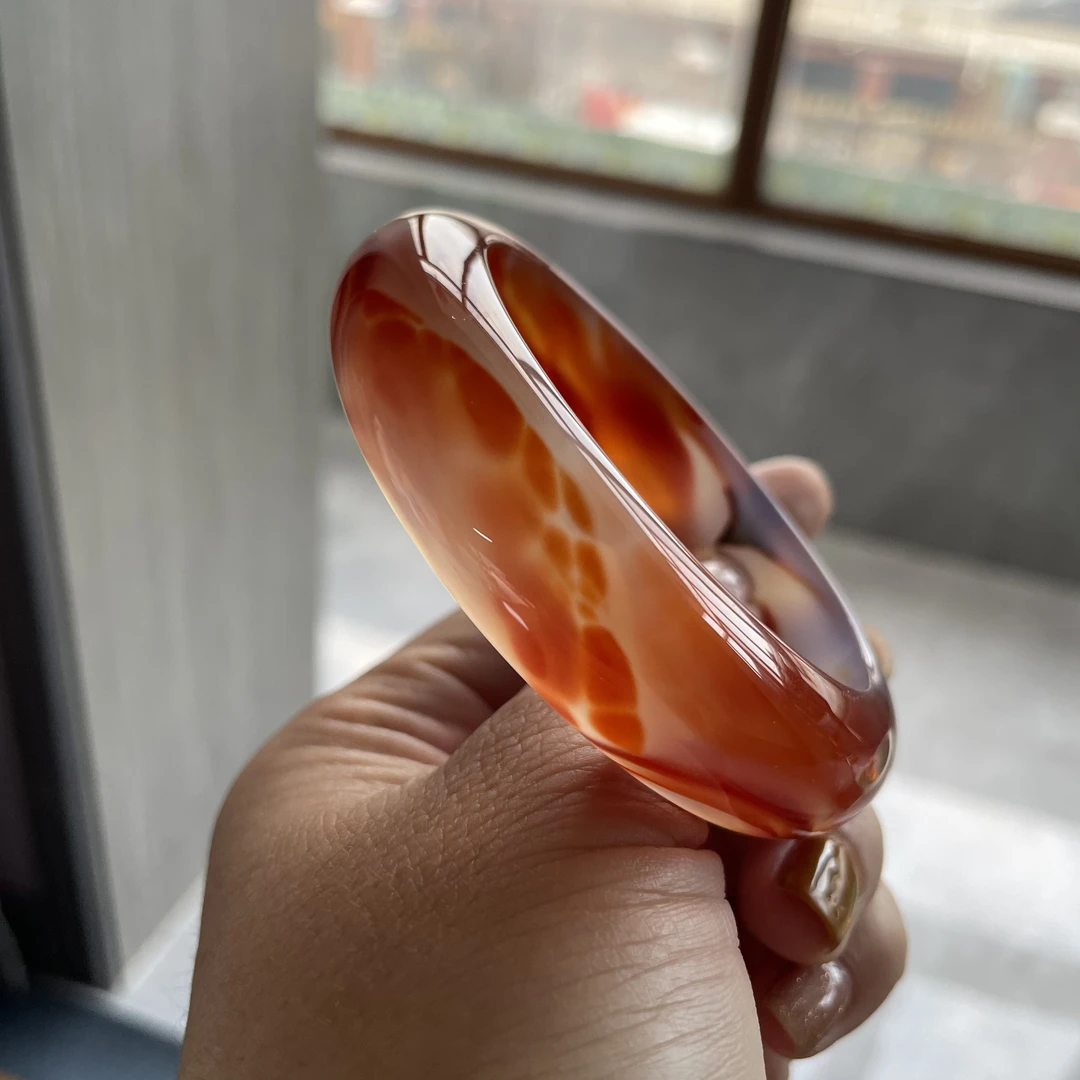 59.4口径 原色玛瑙手镯天然正品斑纹金字塔飘花渐变女款镯子（452）