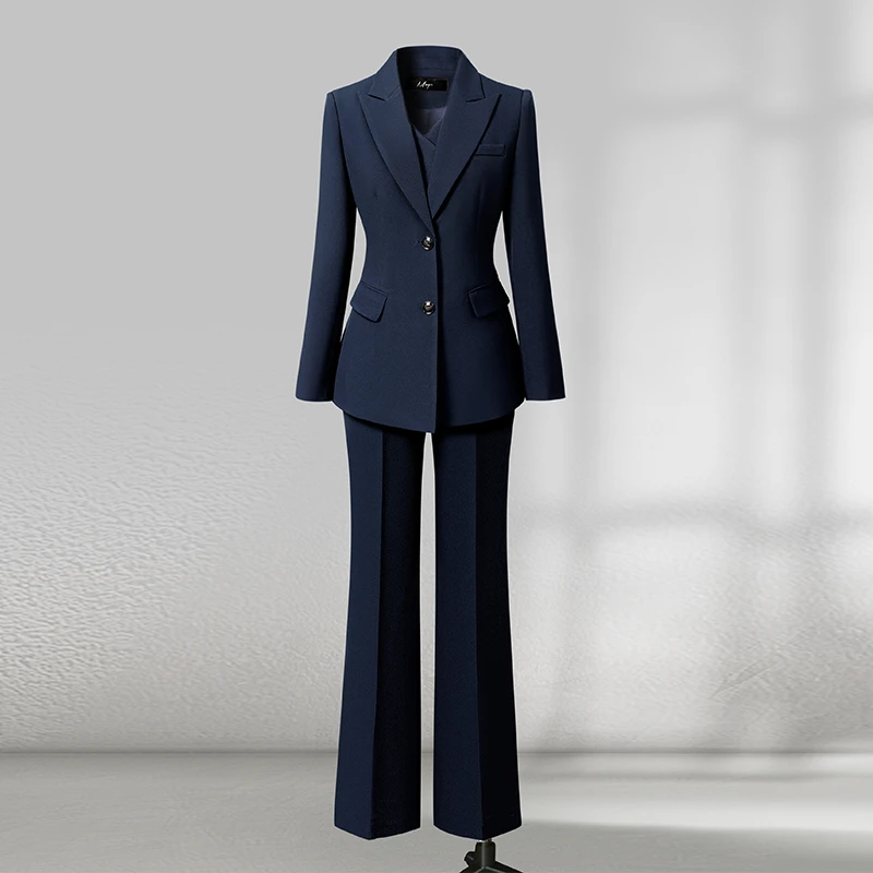 春秋气质时尚休闲西装职场套装春秋气质蓝色时尚休闲西服修身职业
