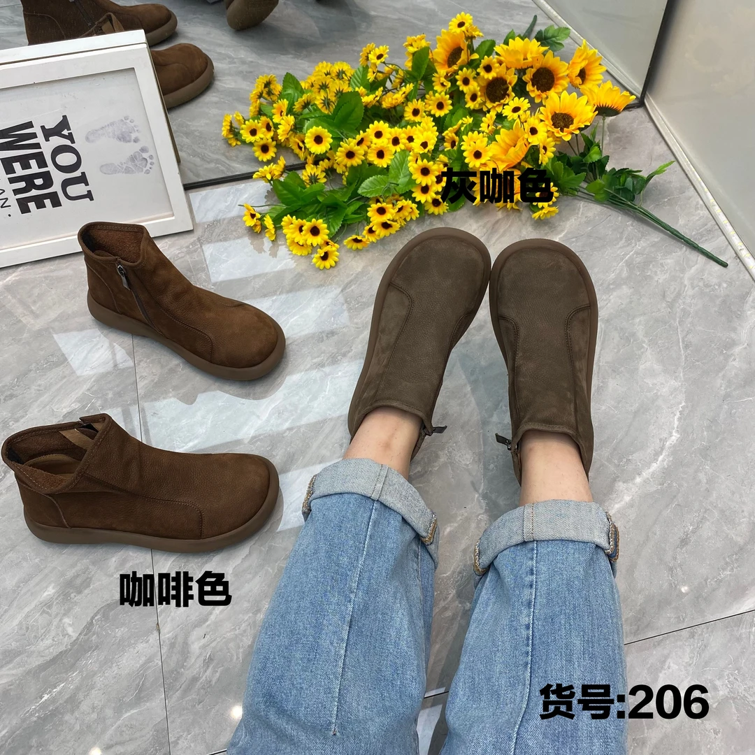 206早秋新款舒适百搭真皮休闲女靴