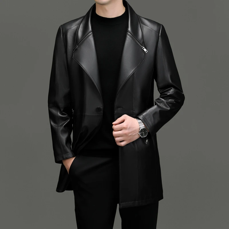 【绵羊皮衣】男士羊皮夹克中长款2023新款翻领秋冬海宁皮高档外套男