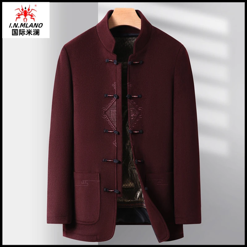 中国风立领唐装加厚中山装复古新中式夹克男士中老年冬季男款外套
