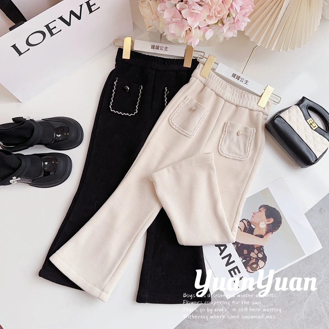 【大长腿香风裤】冬季女童加绒加厚女童小香风轻奢喇叭裤63421T795